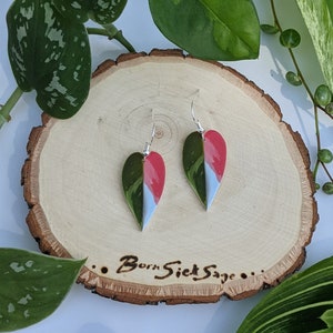 White Princess Philodendron Botanical Houseplant Earrings image 2