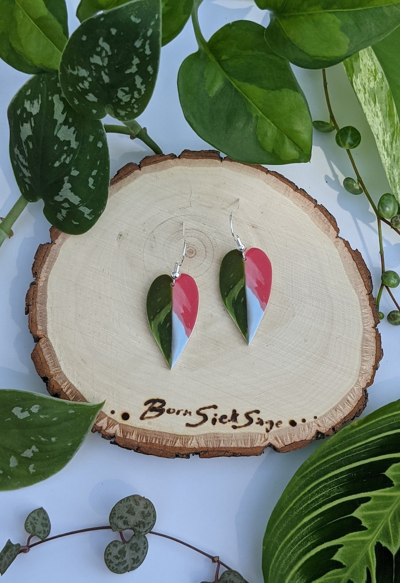 White Princess Philodendron Botanical Houseplant Earrings image 2