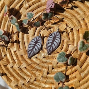 Silver Dragon Alocasia Botanical Leaf Handmade Earrings