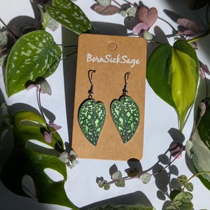 Satin Pothos Botanical Handmade Plant Leaf Earrings