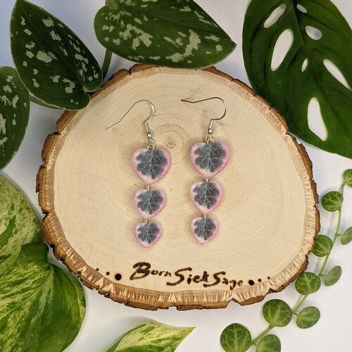 String of Hearts Botanical Leaf Handmade Earrings Etsy