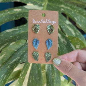 Pothos/Scindapsus Botanical Plant Leaf POST/STUD set of 3 Earrings