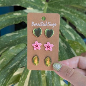 Hoya botanische Pflanzenblatt STUD / POST Ohrringe (3er Set)