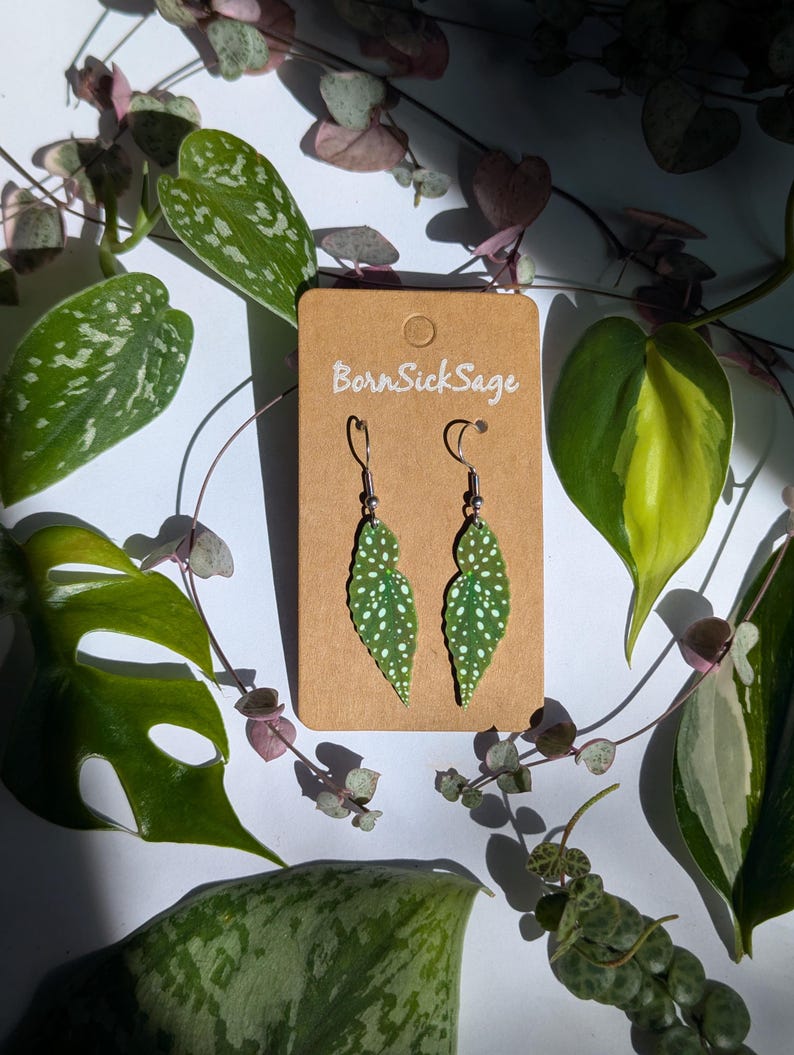 Begonia Maculata Botanical Plant Leaf Handmade Earrings image 1
