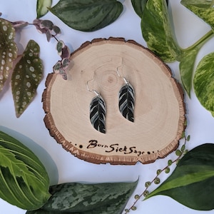 White Fusion Calathea Botanical Plant Leaf Earrings