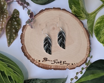 White Fusion Calathea Botanical Plant Leaf Earrings