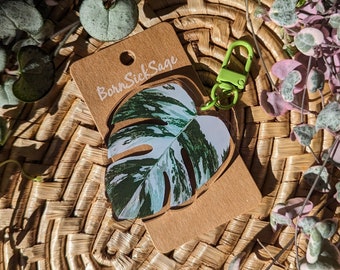 Albo Monstera Acrylic Keychain Realistic Plant Leaf Gift for Plant Lovers and Plant Parents