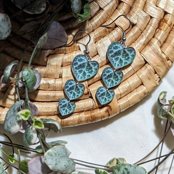 String of Hearts Botanical Leaf Handmade Earrings