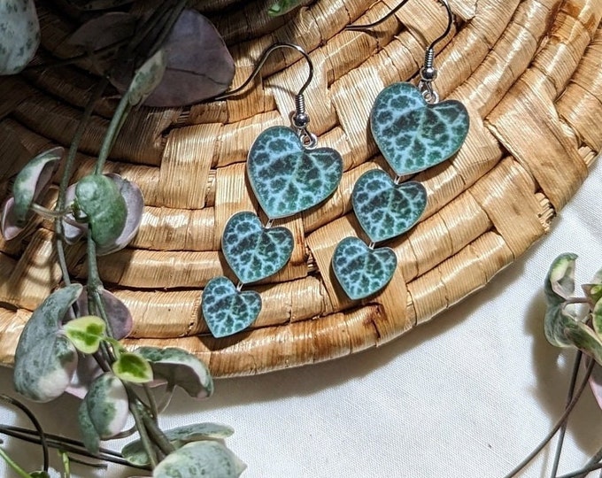String of Hearts Botanical Leaf Handmade Earrings