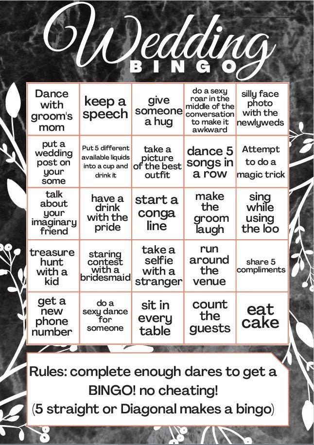 Wedding Bingo Etsy