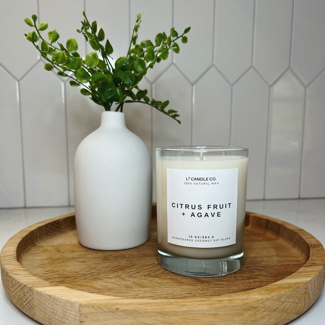 Citrus Fruit Agave 10 Oz. Coconut Soy Wax Candle Hand Poured Luxury Organic Candle Nontoxic
