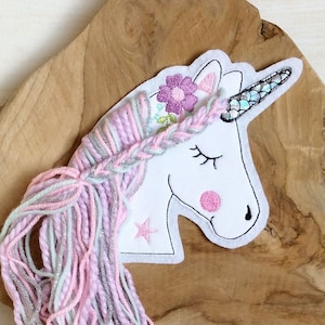 Application unicorn boho horse patch button for school bag patch patch on felt horse head with wool mane