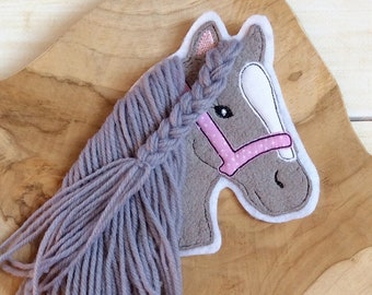 Applikation Pferdekopf Aufnäher Button für Schultüte Flicken Patch auf Filz Pferd Pony mit Mähne DIY