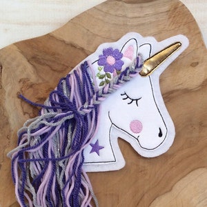 Application boho unicorn with wool mane patch button for school bag DIY patch patch on felt horse with mane