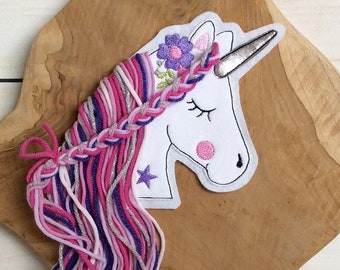 Applikation boho Einhorn Aufnäher Button für Schultüte Flicken Patch auf Filz Pferd mit Mähne DIY