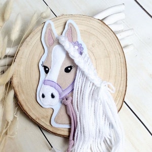 Application horse with wool mane patch button for school bag patch patch on felt horse with mane pony