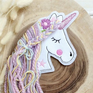 Application boho unicorn patch button for school bag patch patch on felt unicorn head with wool mane horse with mane,