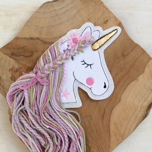 Application boho unicorn with wool mane patch button for school bag DIY patch patch on felt horse horse with mane