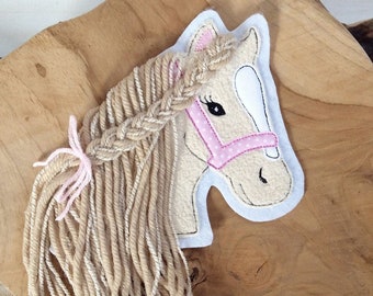 Applikation Aufnäher Button für Schultüte und DIY Flicken Patch auf Filz Pferd mit Mähne Pony