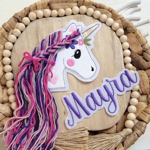 Application unicorn boho unicorn patch with desired name button for school bag patch patch on felt horse with mane