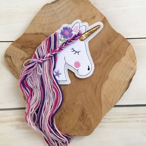 Application boho unicorn with wool mane patch button school bag DIY patch patch on felt horse with mane