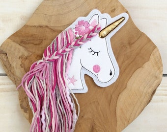 Applikation boho Einhorn Aufnäher Button für Schultüte Flicken Patch auf Filz Pferd mit Mähne