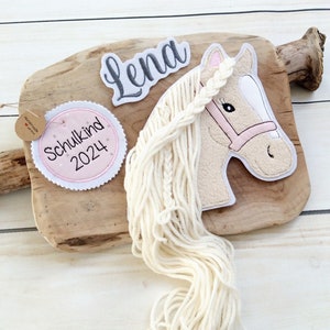 XL complete set application horse head patch button for school cone and desired name patch motif on felt horse with pony mane