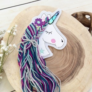 Application boho unicorn with wool mane patch button for school bag DIY patch patch on felt horse with mane