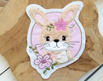 Bunny Applique Patch Button for School Cone, Felt Bunny Girl with Faux Fur DIY