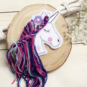 Application boho unicorn with wool mane patch button for school bag DIY patch patch on felt horse with mane