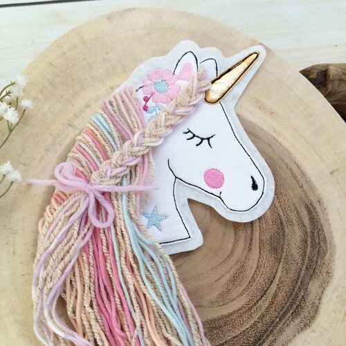 Applikation boho M Einhorn mit Wollmähne Aufnäher Button für Schultüte DIY Flicken Patch auf Filz Pferd mit Mähne