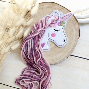 Applikation boho Einhorn Pastell Aufnäher Button für Schultüte Flicken Patch auf Filz Pferd mit Mähne Bild 3