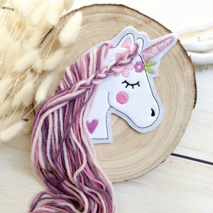 Applikation boho Einhorn Pastell Aufnäher Button für Schultüte Flicken Patch auf Filz Pferd mit Mähne Bild 2