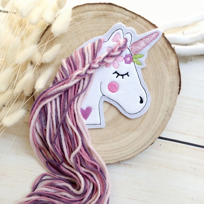 Applikation boho Einhorn Pastell Aufnäher Button für Schultüte Flicken Patch auf Filz Pferd mit Mähne Bild 6