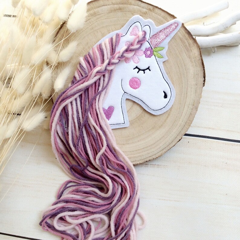 Applikation boho Einhorn Pastell Aufnäher Button für Schultüte Flicken Patch auf Filz Pferd mit Mähne Bild 7