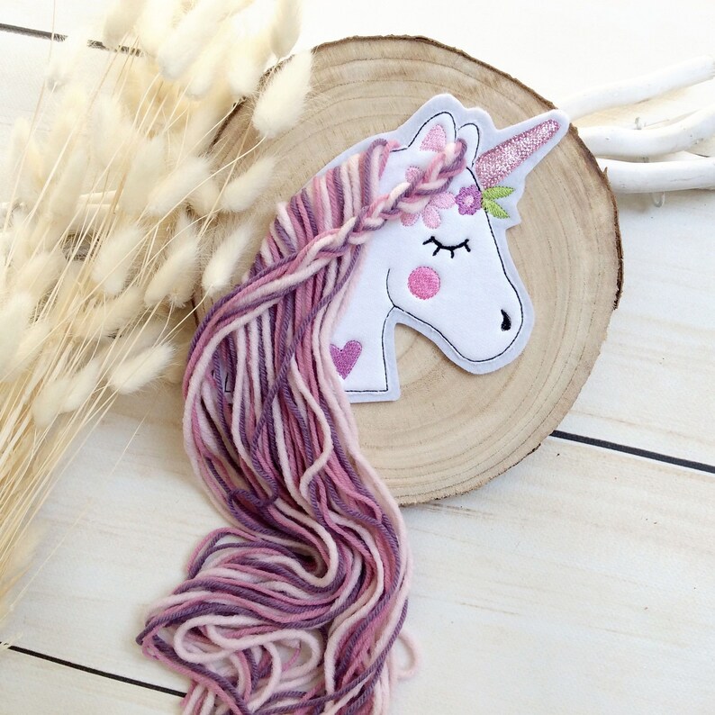 Applikation boho Einhorn Pastell Aufnäher Button für Schultüte Flicken Patch auf Filz Pferd mit Mähne Bild 4