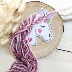 Applikation boho Einhorn Pastell Aufnäher Button für Schultüte Flicken Patch auf Filz Pferd mit Mähne Bild 5