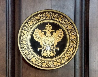Placa de escudo de armas español damasquinado vintage