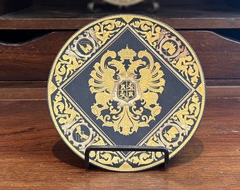 Placa figurativa con escudo de Toledo, España y águila doble damascena vintage