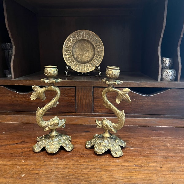 Antique Dolphin Candlesticks Etsy