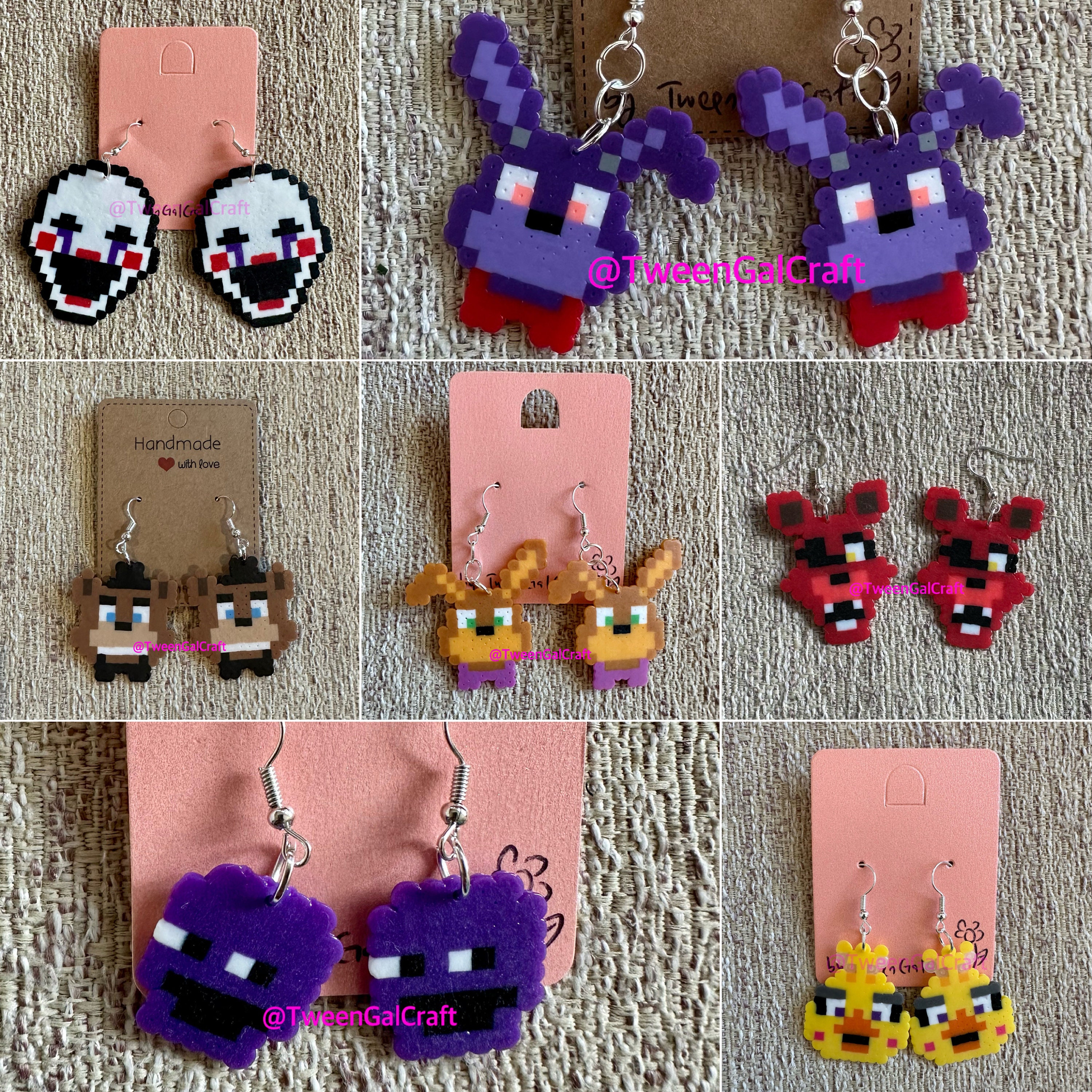 FNaF Glamrock Bonnie Earrings Perler Security Breach Ruin DLC Five Nights  Freddy