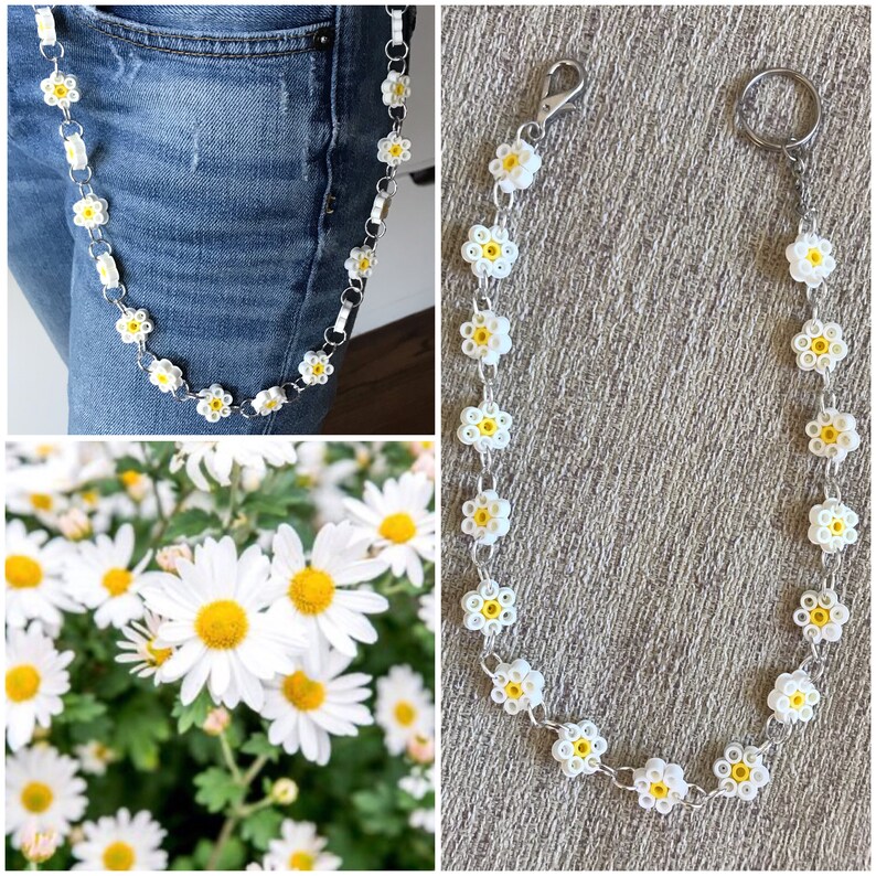 Y2K Perler Bead Flower Chain Belt White Daisy Magnolia Etsy