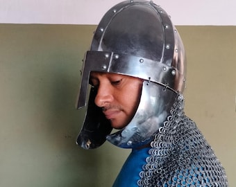 Medieval Spangenhelm Helmet | Combat-Grade Steel Armor with Chainmail Aventail | LARP, Reenactment & SCA Ready Helmet