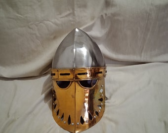 Brass Faceplate Viking Helmet - 2mm Steel, LARP SCA Reenactment