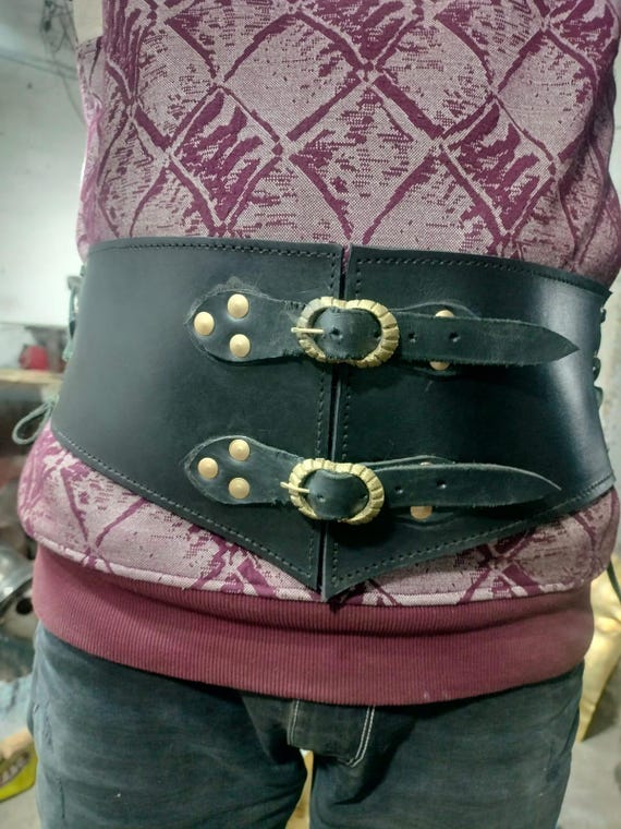 Medieval Leather Waist Belt – LARP Cosplay Armor Belt With Brass