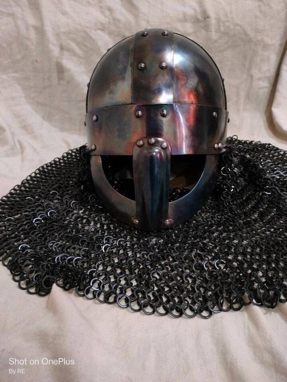 14 Gauge Steel Yarm Helmet - 2mm Viking Spectacle Helm - Huscarl Combat Armor for SCA Buhurt Reenactment, Anglo-Scandinavian Spangenhelm