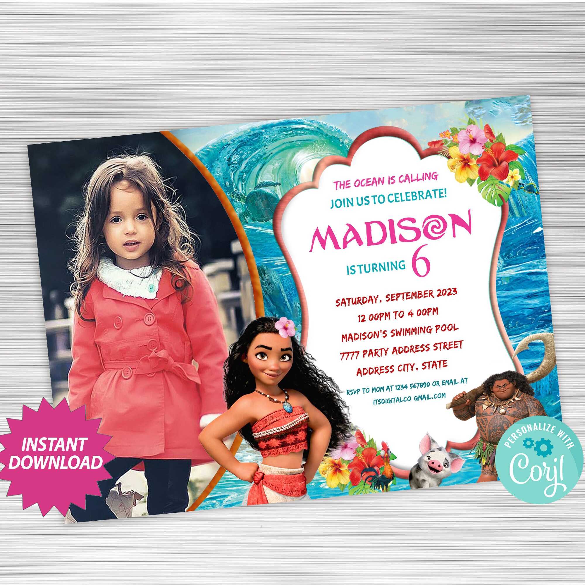 Itsdigitalco Moana Invite Moana Birthday Party Invitation - Etsy