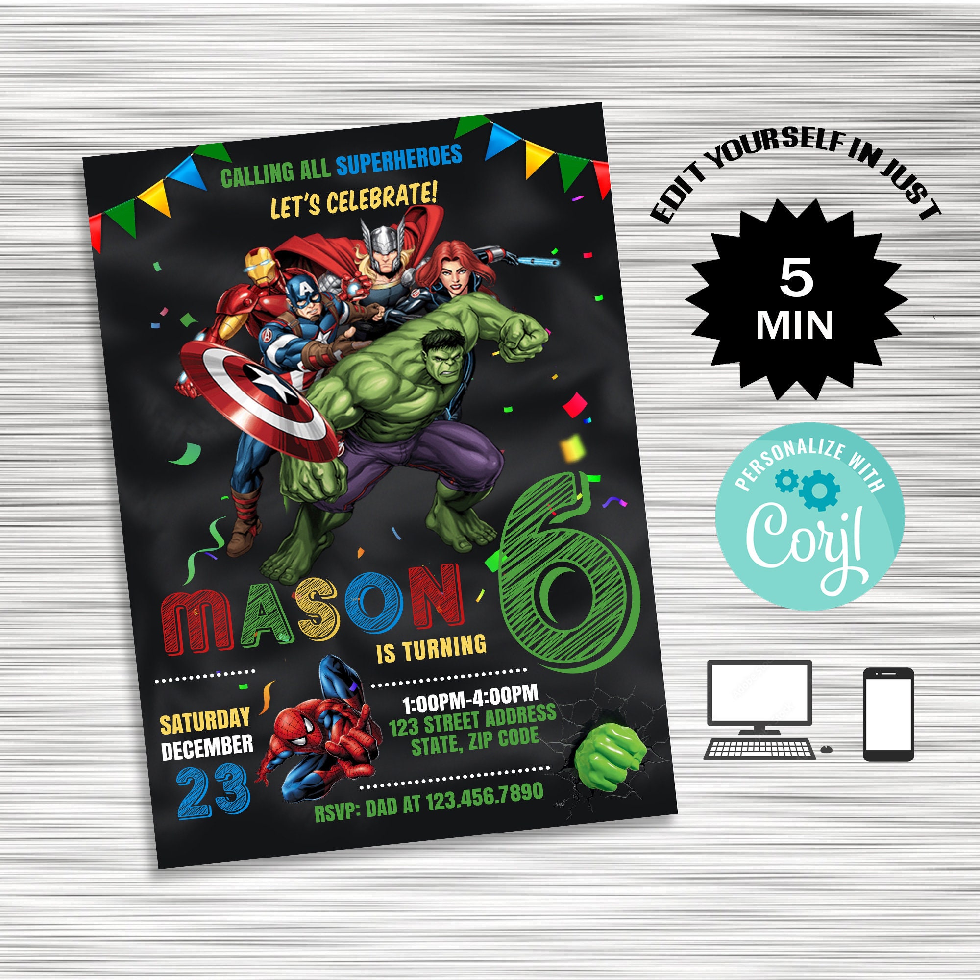 Superhero Birthday Invitation - Etsy