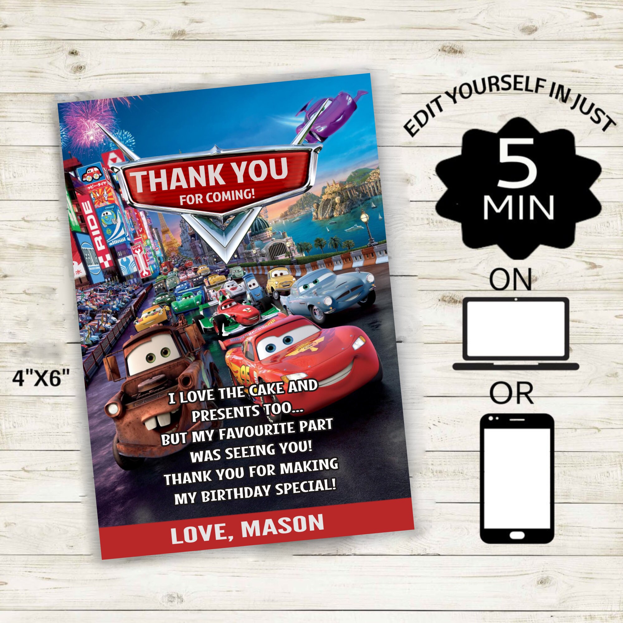 cars-thank-you-card-cars-birthday-party-thank-you-card-etsy