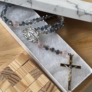 Blue Crystal Catholic Rosary | Blue Traditional Catholic Rosary Beads | Miraculous Medal Rosary Necklace | Catholic Easter Gift